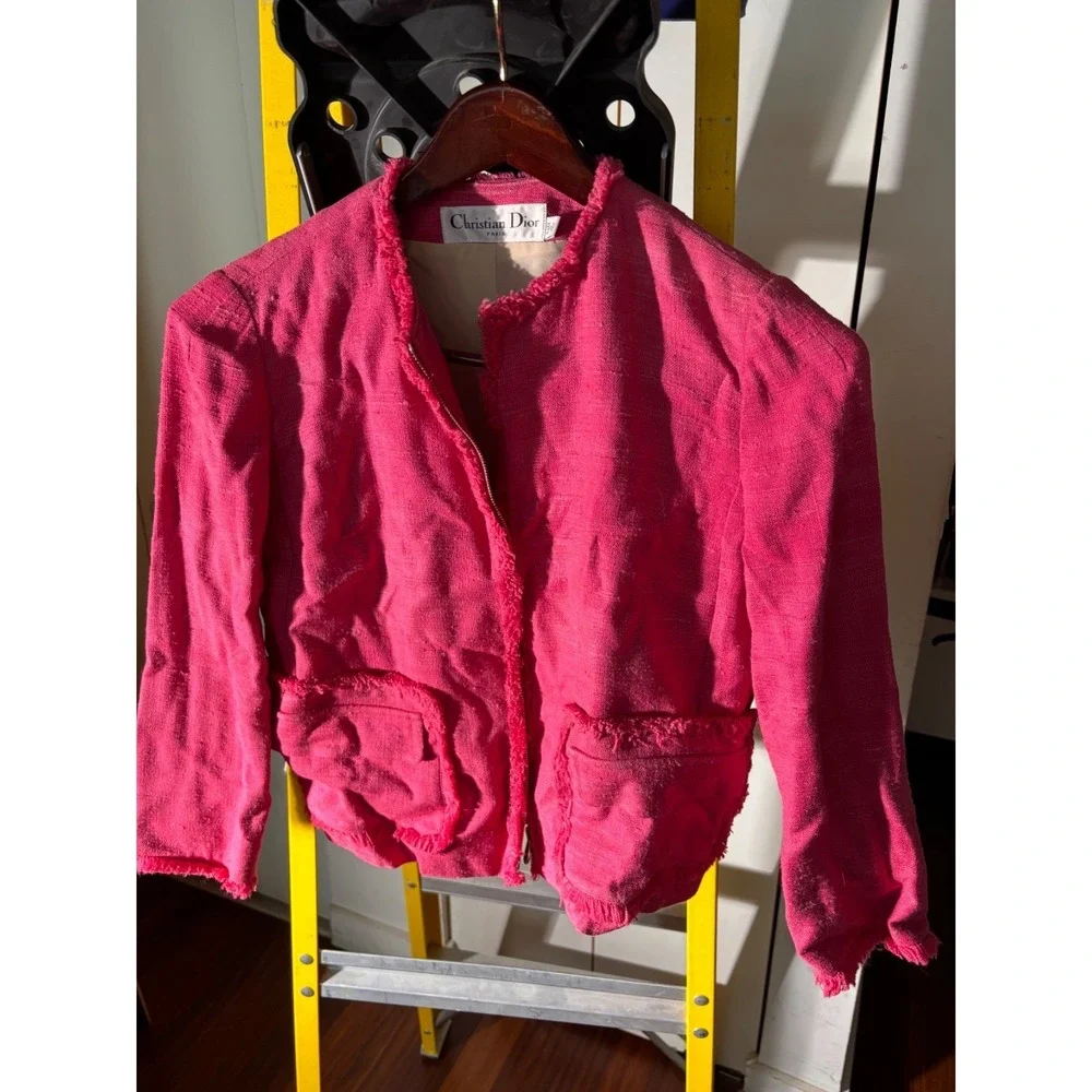 Christian Dior vibrant pink fringe linen blazer size 8 US